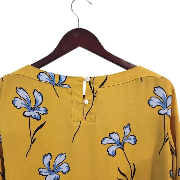 Loft Lilly Roll Tab Floral Blouse Yellow Blue Long Sleeve XS - Picture 5 of 7
